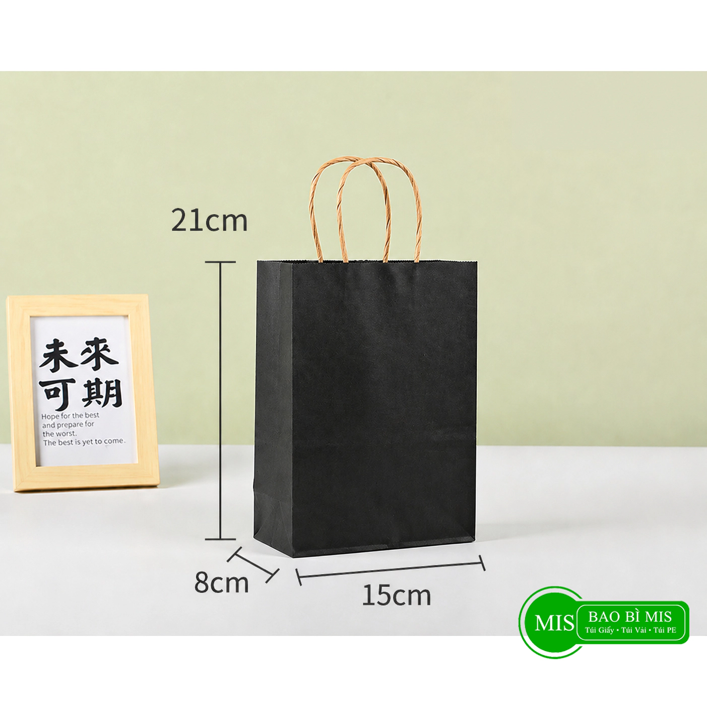 100 Túi giấy đen nhỏ 15x8x21