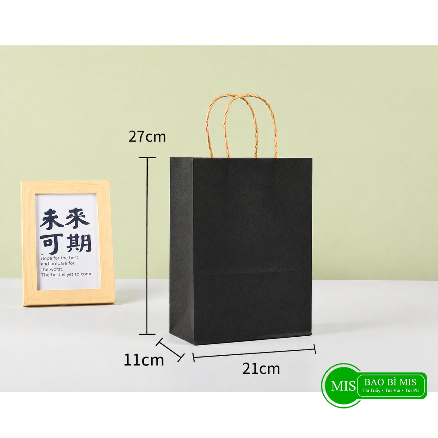 100 Túi giấy đen trung 21x11x27