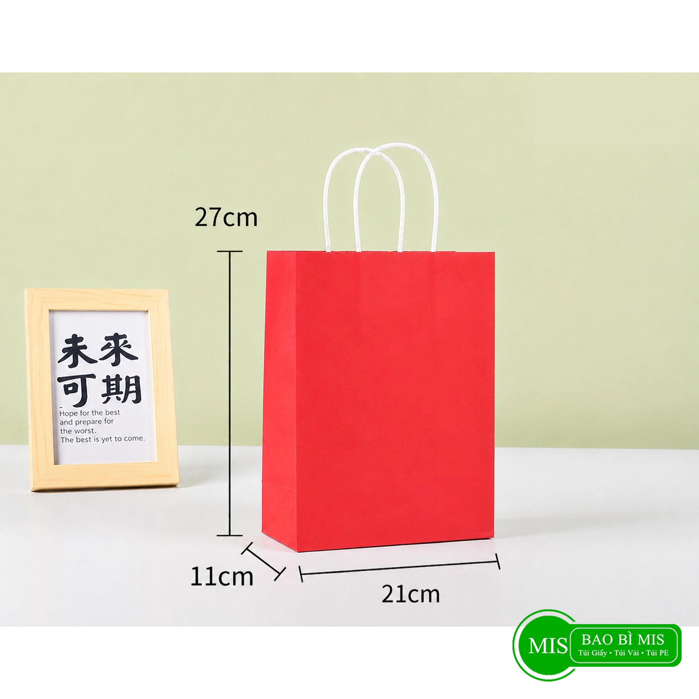 100 Túi giấy đỏ trung 21x11x27