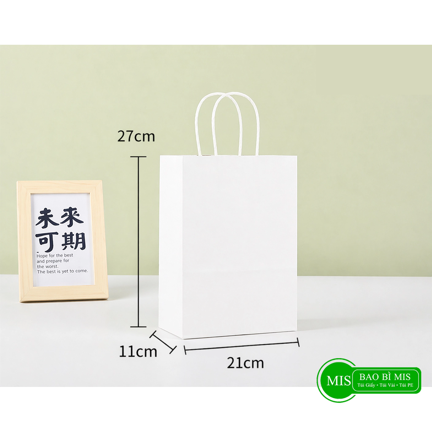 100 Túi giấy trắng trung 21x11x27
